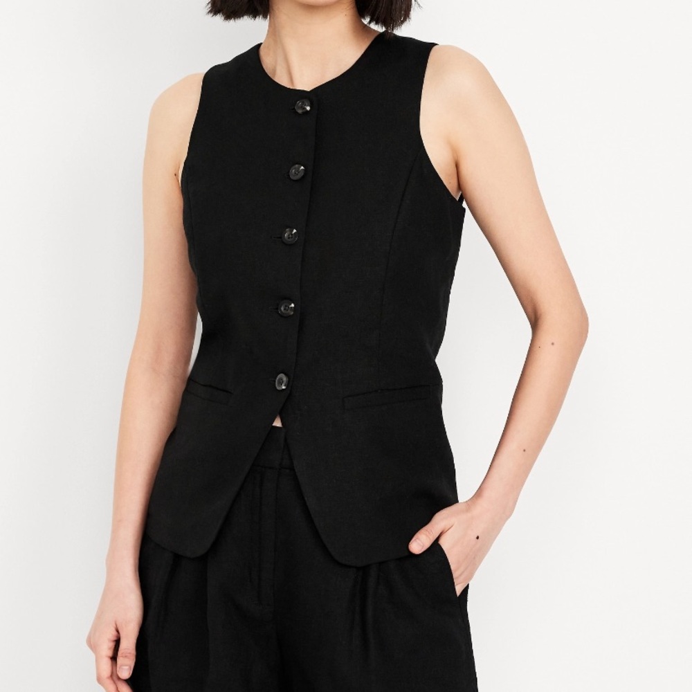 Old Navy Linen Blend Button Front Vest